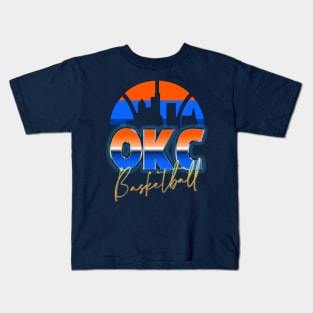 Oklahoma City Basketball Retro 90s Chrome Skyline Kids T-Shirt